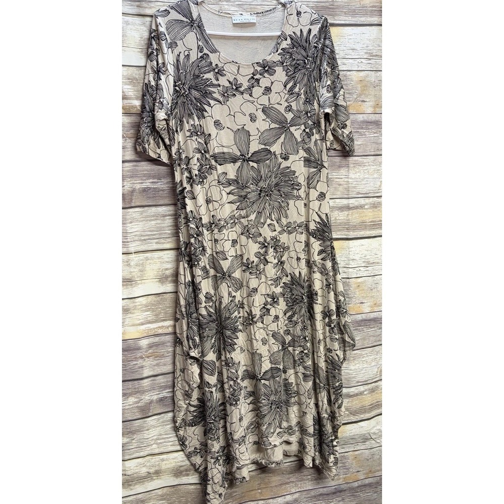 Bryn Walker Women Small 3/4 Sleeve Floral Print Shift Dress Artsy Boho Grey